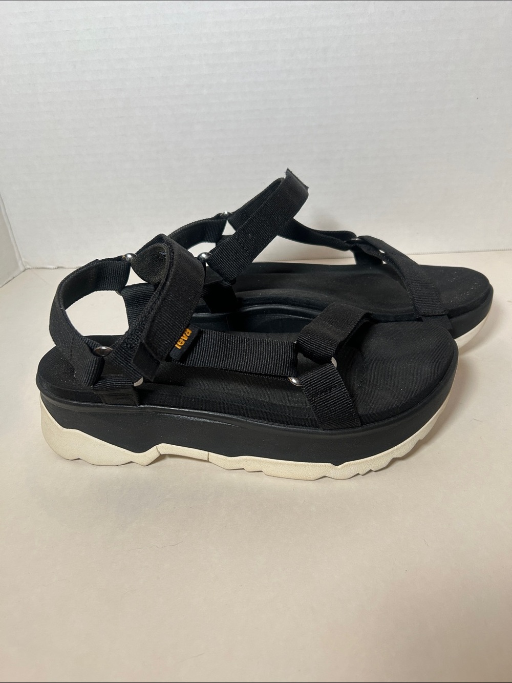 Teva Black Platform Sandals with Cream Sole